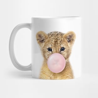 Baby Lion Blowing Bubble Gum, Pink Nursery, Baby Animals Art Print by Synplus Mug